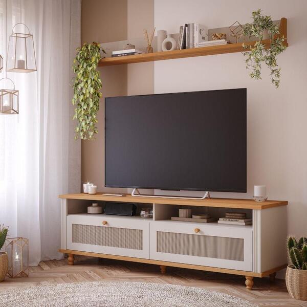 Bancada Para Tv Com Prateleira 100% Mdf Lavanda Permobili Off