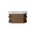 Bancada de Banheiro Pedra com Cuba Esculpida Dallas 50x100cm Branca e Freijó Bongut