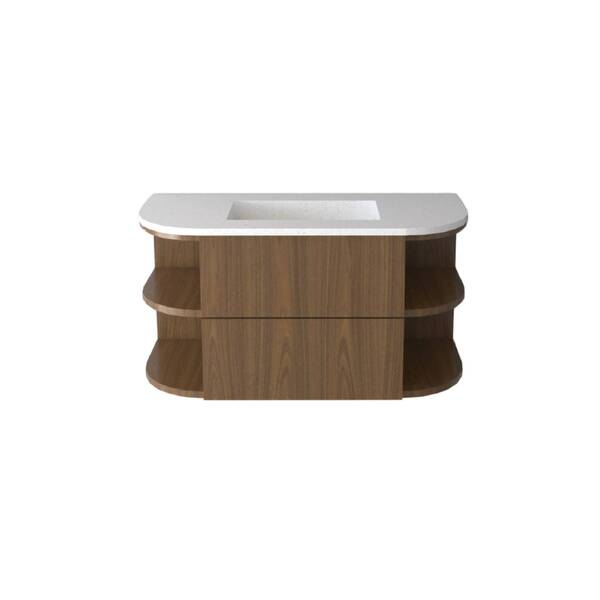 Bancada de Banheiro Pedra com Cuba Esculpida Dallas 50x100cm Branca e Freijó Bongut