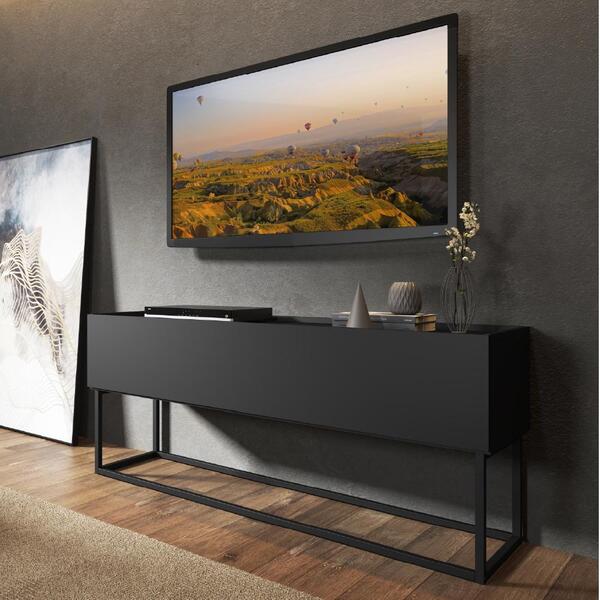 Bancada Tv Basculante Preta E Tubos Preto Fosco Carraro