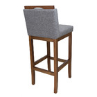 Banco Alto Bistrô De Madeira Com Encosto Estofado Cinza Laris