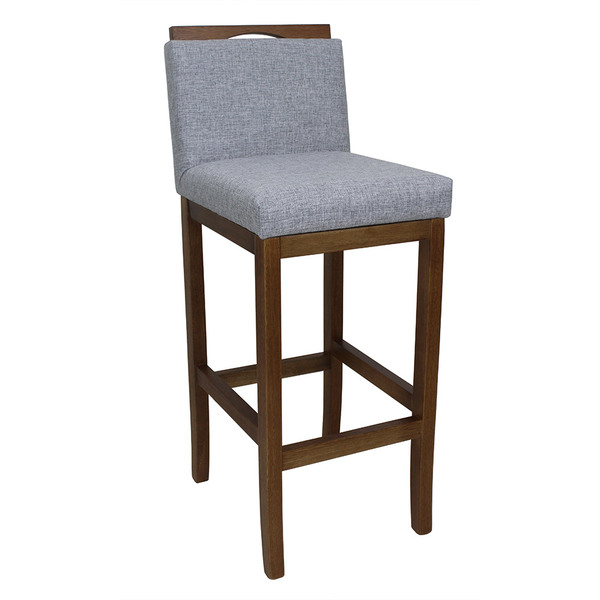 Banco Alto Bistrô De Madeira Com Encosto Estofado Prata Laris