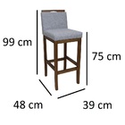 Banco Alto Bistrô De Madeira Com Encosto Estofado Prata Laris