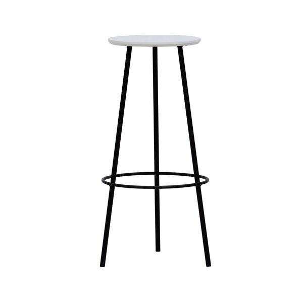Banco Alto Tripé Metal Assento Madeira Preto/branco