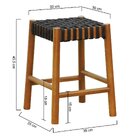 Banco Baixo Amber Madeira Maciça Trançado Corda Amêndoa/preto