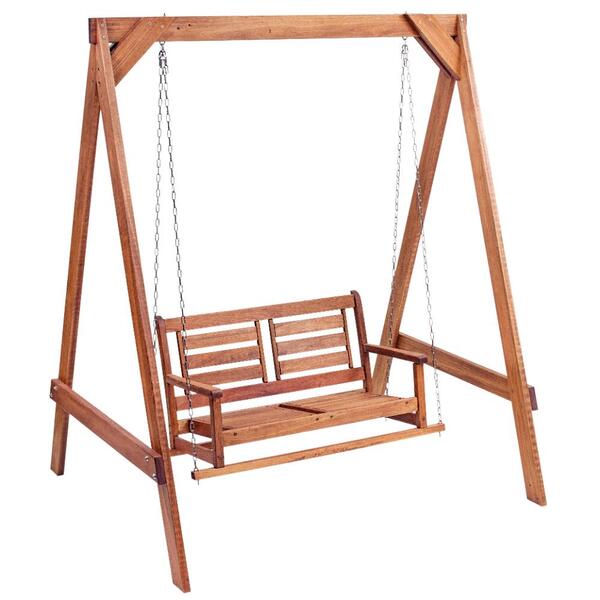 Banco Balanço Suspenso Rústico Em Madeira Maciça - Jatobá