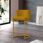 Banco Banqueta Decorativa Emília Em Suede Mostarda Com Base D