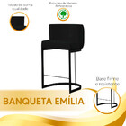 Banco Banqueta Emília Decorativa Para Cozinha Em Suede Preto