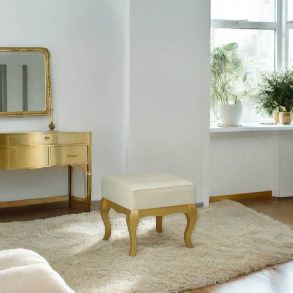 Banco Banqueta Para Quarto Clarinho Luna Dourado E Bege