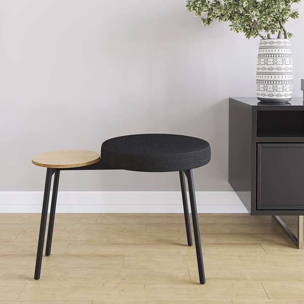 Banco Com Apoio Lateral Bock Linho Grafite E Preto