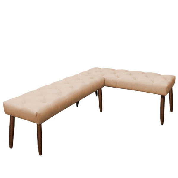 Banco De Canto Estofado Sira Suede Bege Pés Palito Castanho C