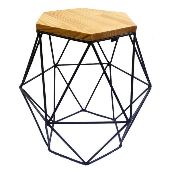 Banco de Ferro e Madeira Sextavado - Pintura Eletrostática em