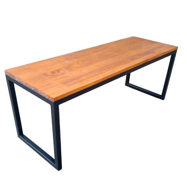 Banco De Madeira E Ferro Estilo Industrial - Base Preto Eletr