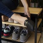 Banco Em Ferro Com Assento Em Madeira C/ Sapateira Para Porta