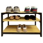 Banco Em Ferro Com Assento Em Madeira C/ Sapateira Para Porta