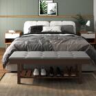 Banco Em Madeira Almofadado Com Sapateira Cinza Pena Rubi Ofe