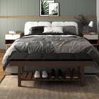 Banco Em Madeira Almofadado Com Sapateira Preto