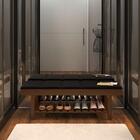 Banco Em Madeira Almofadado Com Sapateira Preto Pavia Rubi Of