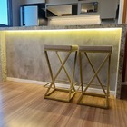 Banco Industrial Z Estofada Bege Metalon Dourado 75cm