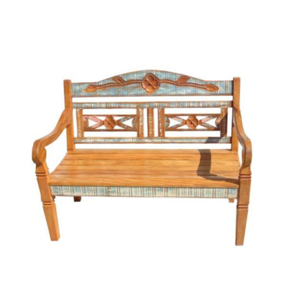 Banco Namoradeira Flower Em Madeira De Demolição - Cód 1830