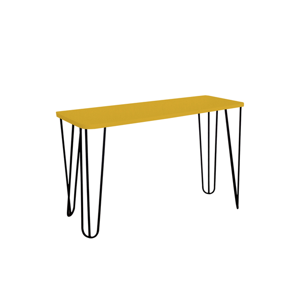 Banco Namoradeira Tampo Pés Hairpin Legs Estilo Industrial Amarelo Laca