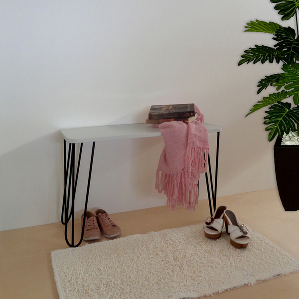 Banco Namoradeira Tampo Pés Hairpin Legs Estilo Industrial Off White