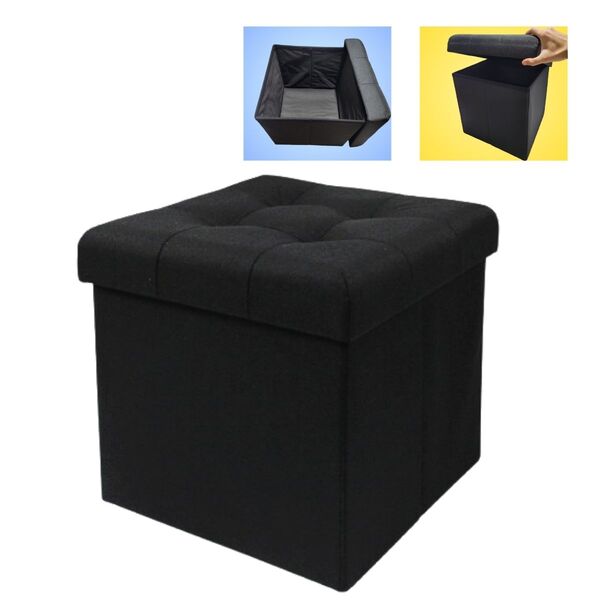 Banco Puff De Madeira E Tecido - Baú Guarda Volume Banquinho