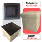 Banco Puff De Madeira Tecido Bege Baú Guarda Volume