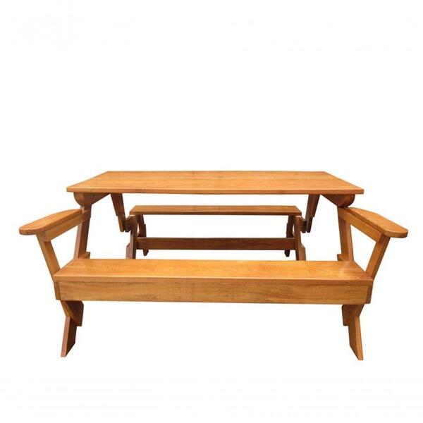 Banco Que Vira Mesa 1,8m Madeira De Lei Lisa Com Stain