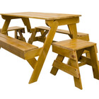 Banco Que Vira Mesa 2,5m Lisa Com Verniz + Apoio E Banquetas