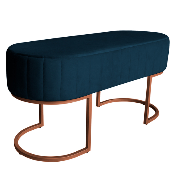 Banco Recamier Estofado Luana Base Bronze Veludo Azul Marinho