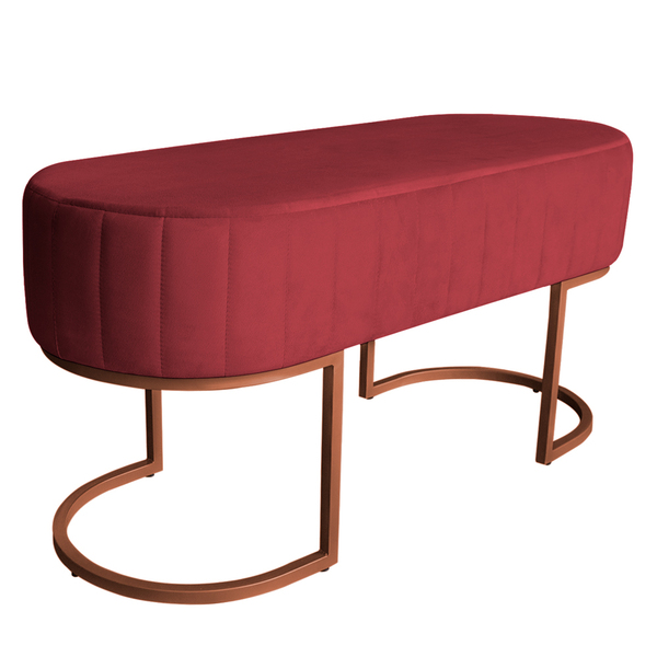 Banco Recamier Estofado Luana Base Bronze Veludo Vermelho - M