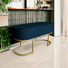 Banco Recamier Estofado Luana Base Gold Veludo Azul Marinho -