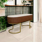 Banco Recamier Estofado Luana Base Gold Veludo Bege/pu Carame