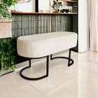 Banco Recamier Estofado Luana Base Preta Veludo Bege - Montan