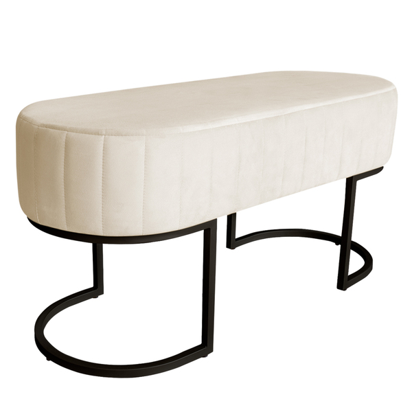Banco Recamier Estofado Luana Base Preta Veludo Bege - Montan