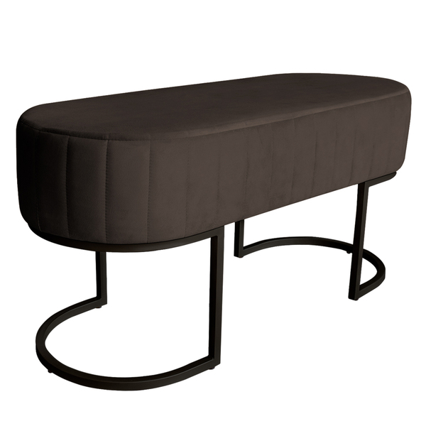 Banco Recamier Estofado Luana Base Preta Veludo Marrom - Mont