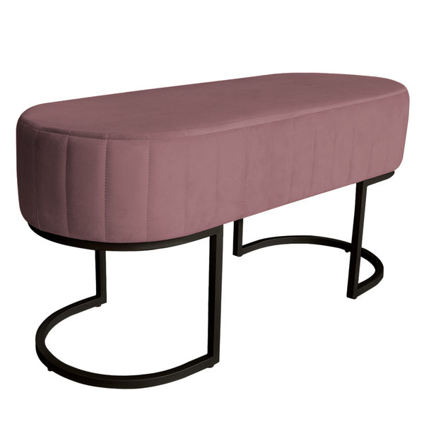 Banco Recamier Estofado Luana Base Preta Veludo Rosê - Montan