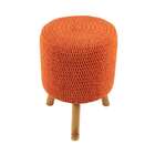 Banco Round Crochê Pé Madeira Laranja E Natural