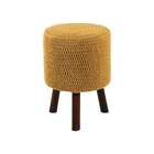 Banco Round Crochê Pé Madeira Mostarda E Tabaco