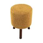 Banco Round Crochê Pé Madeira Mostarda E Tabaco