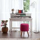 Banco Round Crochê Pé Madeira Rosa E Natural