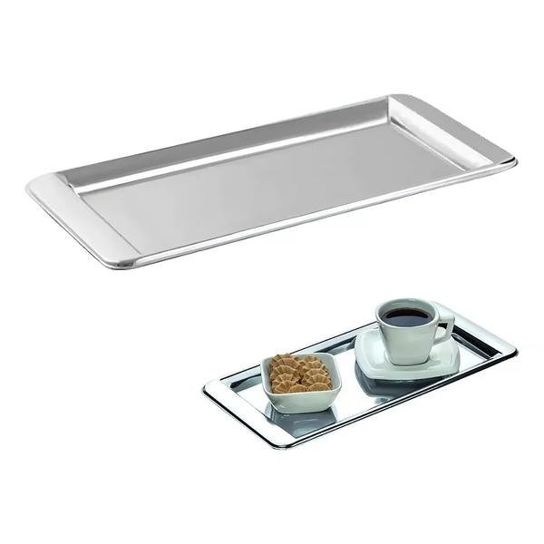 Bandeja Aço Inox Retangular Rasa Decoração Servir Café 30cm