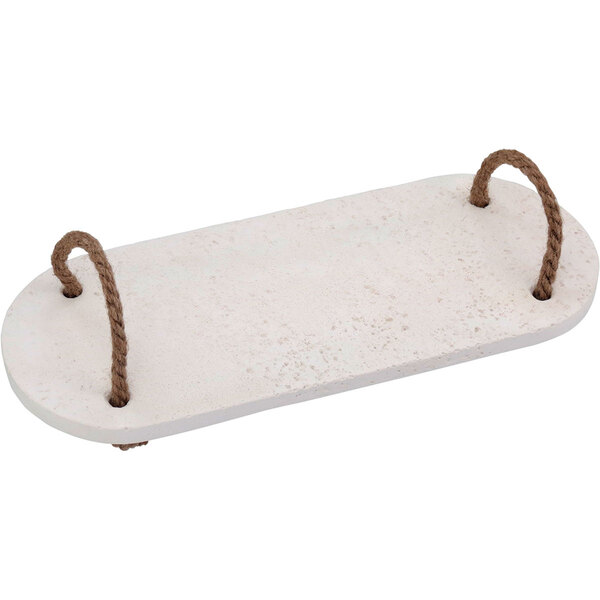 Bandeja Alça Fibra Marmore 1x14x34cm Branco Decorativa Para S