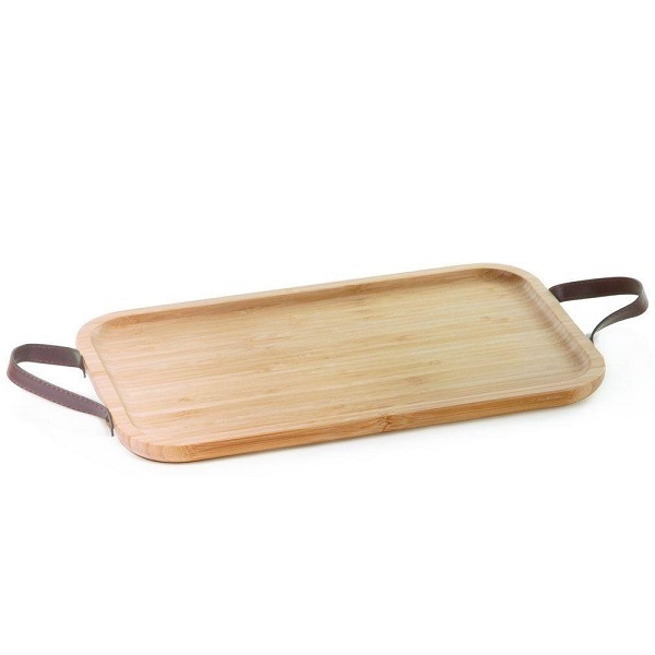 Bandeja Bambu Com Alça Em Couro 28 X 14cm Ecokitchen Mimo Sty