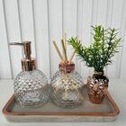 Bandeja Cinza + Difusor Vidro + Porta Sabonete + Mini Vaso