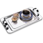 Bandeja Com Alça Aço Inox Para Servir Café Chá 17x30cm Forma