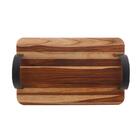 Bandeja Com Alça Em Couro Woodart Teca De Madeira 40cm