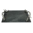 Bandeja Com Alca Em Pedra E Metal Preta E Prateada 48 5cm X