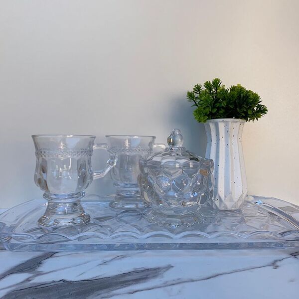 Bandeja, Conjunto De Caneca, Potiche De Cristal E Vaso